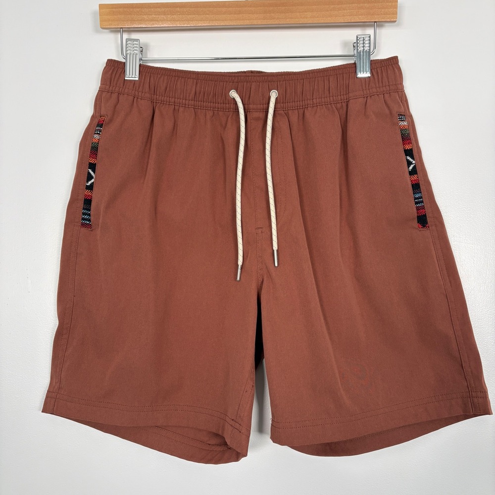 Wowie Men Shorts Medium Rust Brown Southwestern Trim Drawstring Elastic Waist